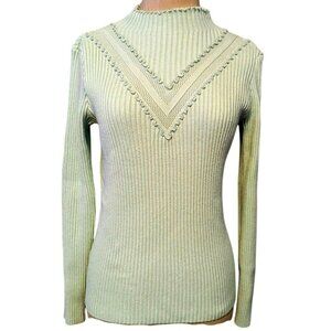 English Factory Anthropologie Scallop High Mock Neck Ribbed Sweater Boho Stretch